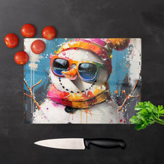 Vibrant Snowman With Style Chopping Board