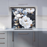 Elegant Floral Symphony in Blue and Gold Kitchen Splashback