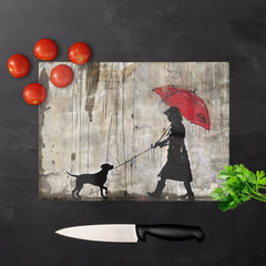 Rainy Day Walk With Red Umbrella Chopping Board