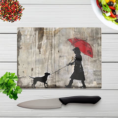 Rainy Day Walk With Red Umbrella Chopping Board