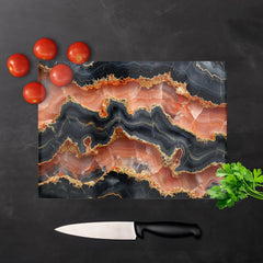 Black Pink And Gold Marble Effect Chopping Board
