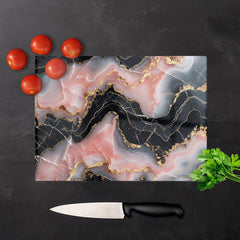 Baby Pink And Black Marble Effect Chopping Board