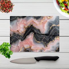 Baby Pink And Black Marble Effect Chopping Board