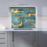 Gold And Azure Marble Effect Kitchen Splashback