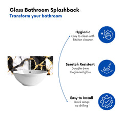 Gold And Black Marble Effect Glass Bathroom Splashback