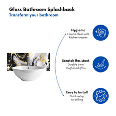 White And Black Marble Effect Glass Bathroom Splashback