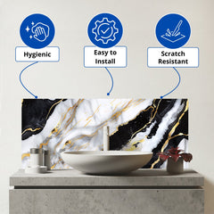 White And Gold Marble Effect Glass Bathroom Splashback