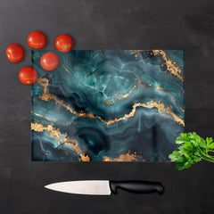 Blue, Gold Marble Effect Chopping Board