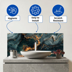 Vibrant Blue Marble Effect Glass Bathroom Splashback