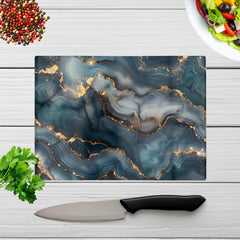 Blues And Gold Marble Effect Chopping Board