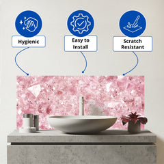 Pink Quartz Effect Glass Bathroom Splashback