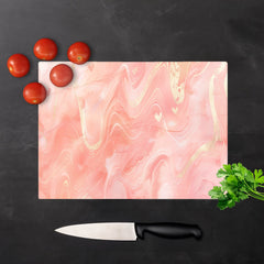 Salmon Pink Hearts Marble Effect Chopping Board