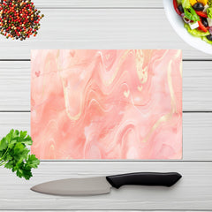 Salmon Pink Hearts Marble Effect Chopping Board