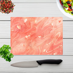 Salmon Pink With Hearts Marble Effect Chopping Board