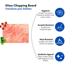 Salmon Pink With Hearts Marble Effect Chopping Board