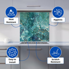 Bright Teal Quartz Effect Kitchen Splashback