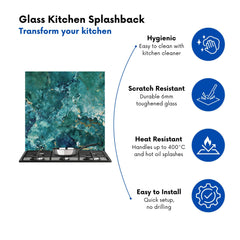 Bright Teal Quartz Effect Kitchen Splashback