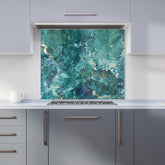 Bright Teal Quartz Effect Kitchen Splashback