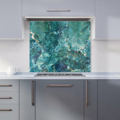 Bright Teal Quartz Effect Kitchen Splashback