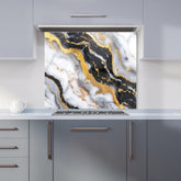 White Backed With Gold Marble Effect Kitchen Splashback