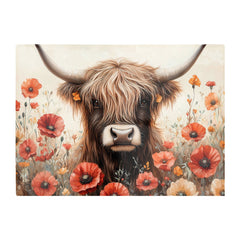 Highland Cow And Summer Flowers Glass Chopping Board