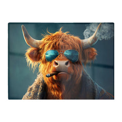 Highland Cow With Glasses Glass Chopping Board