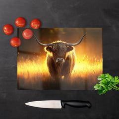 Highland Cow Sunset Glass Chopping Board