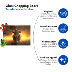 Highland Cow Sunset Glass Chopping Board