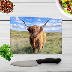 Highland Cow In Summer Glass Chopping Board
