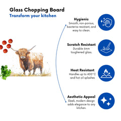 Watercolour Highland Cow Glass Chopping Board