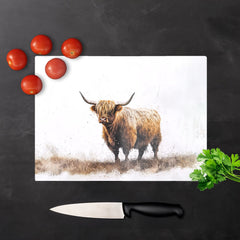 Highland Cow Watercolour Glass Chopping Board