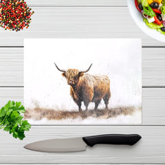 Highland Cow Watercolour Glass Chopping Board