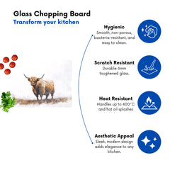 Highland Cow Watercolour Glass Chopping Board