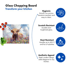 Highland Cow In A Summer Meadow Glass Chopping Board