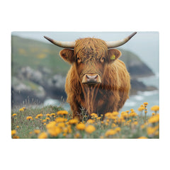 Highland Cow By The Coast Glass Chopping Board
