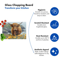 Highland Cow By The Coast Glass Chopping Board