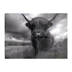 Black And White Highland Cow Glass Chopping Board