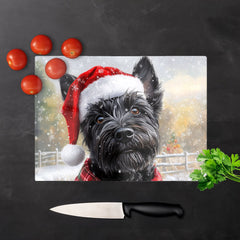 Christmas Scottish Terrier Glass Chopping Board