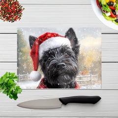 Christmas Scottish Terrier Glass Chopping Board
