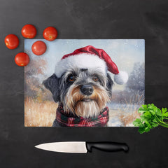 Christmas Schnauzer Glass Chopping Board
