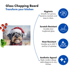 Christmas Schnauzer Glass Chopping Board