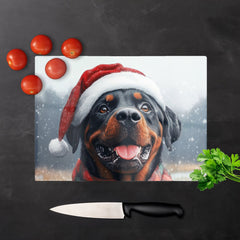 Christmas Rottweiler Glass Chopping Board