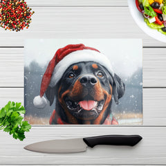 Christmas Rottweiler Glass Chopping Board