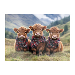 Trio Of Baby Highland Cows Glass Chopping Board