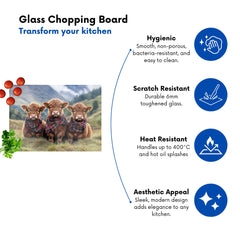 Trio Of Baby Highland Cows Glass Chopping Board
