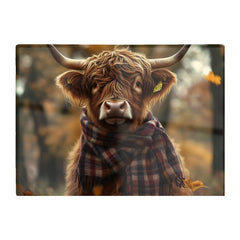 Highland Cow Wearing Scarf Glass Chopping Board