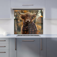 Highland Cow Wearing Scarf Kitchen Splashback