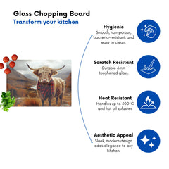 Autumnal Highland Cow Glass Chopping Board