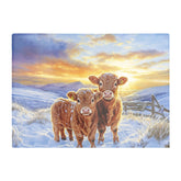 Snowy Baby Highland Cows Glass Chopping Board
