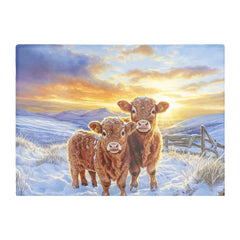 Snowy Baby Highland Cows Glass Chopping Board